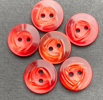 6 Tiny 11mm Glowing Red Vintage Lucite Buttons