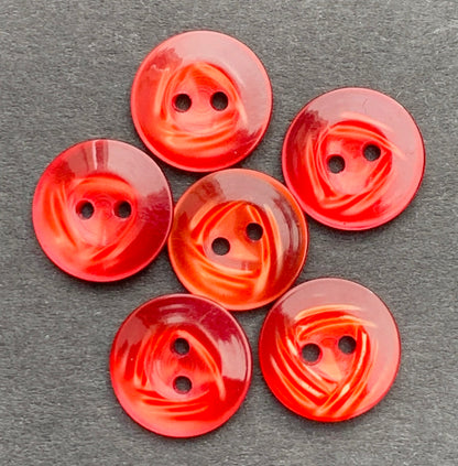 6 Tiny 11mm Glowing Red Vintage Lucite Buttons