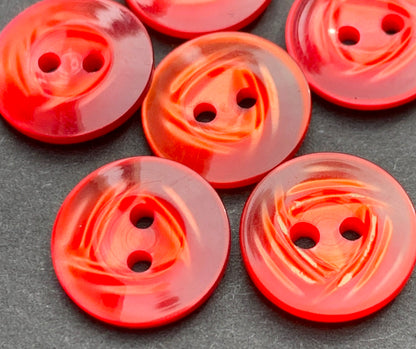 6 Tiny 11mm Glowing Red Vintage Lucite Buttons