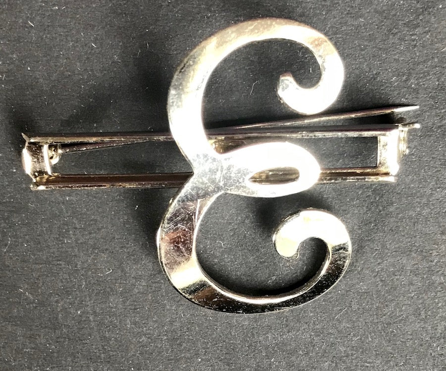 Vintage  Chrome Initial Brooches : A, C,  E, F, G, H, L, M, N, P,R, S, T, U, W and Y
