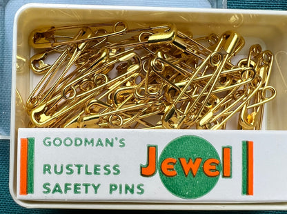 1940s Box of Tiny Golden Safety Pins