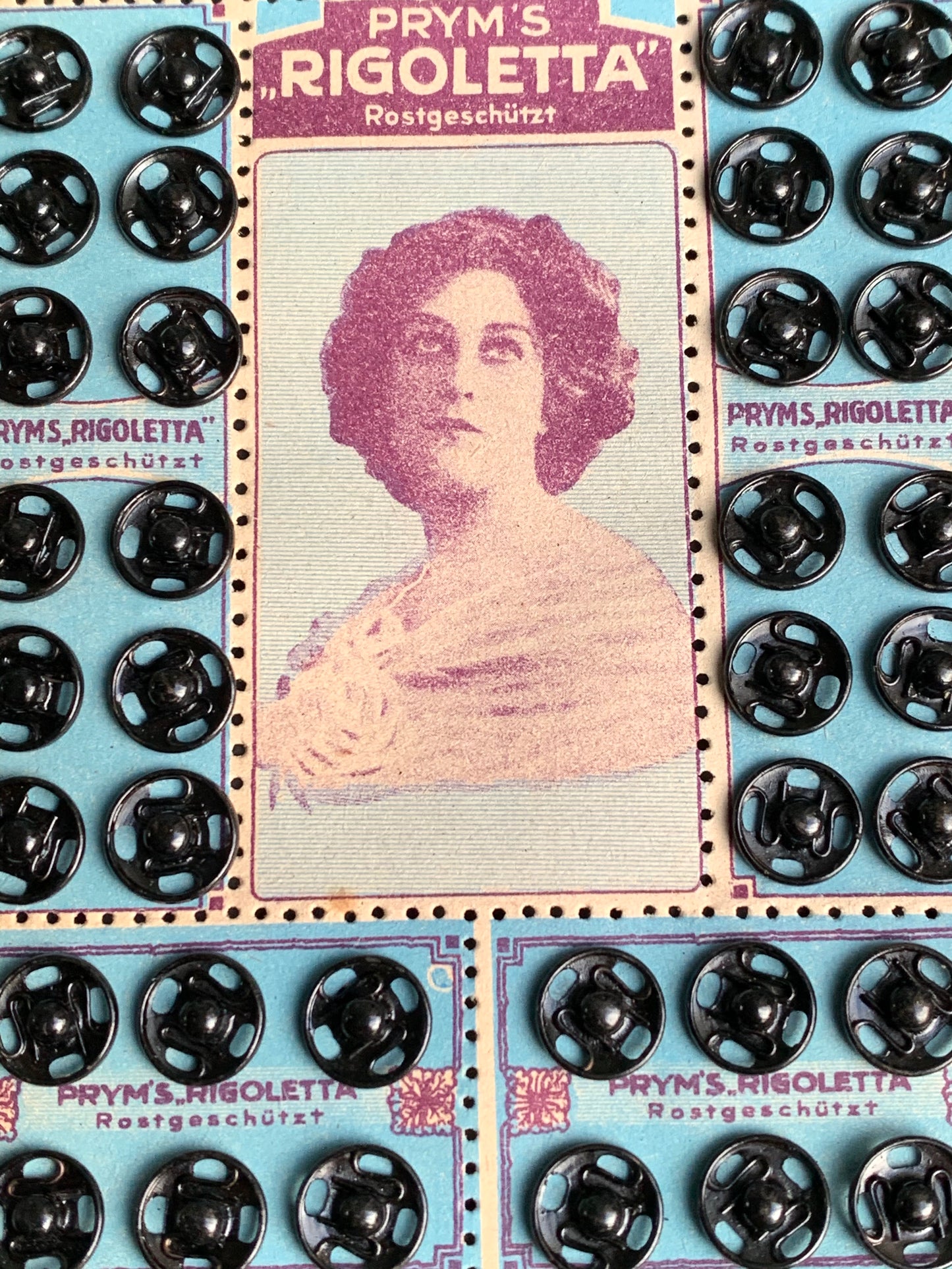 Black 1cm Press / Snap Studs -48 of them on Dramatic Vintage Display Sheet