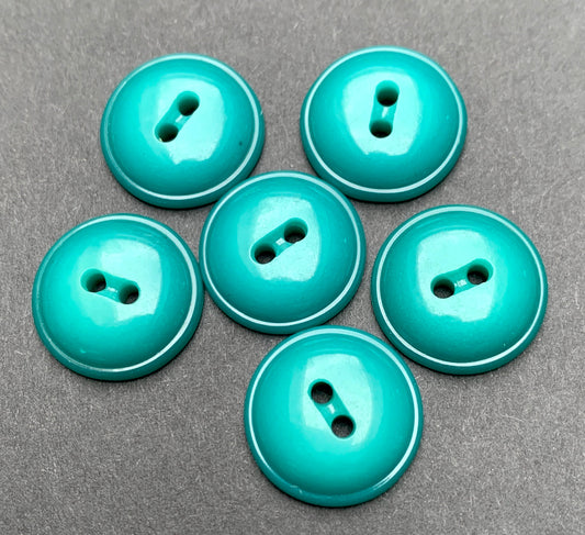 6 Turquoise/Teal 1.5cm Dome Shaped Vintage Buttons