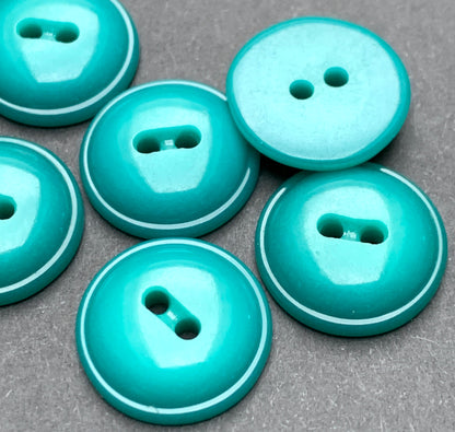 6 Turquoise/Teal 1.5cm Dome Shaped Vintage Buttons