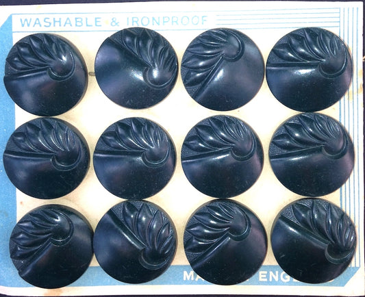 Blue/Black Deco English 1940s Bakelite Buttons - 12 of them - 2.2 & 1.8cm