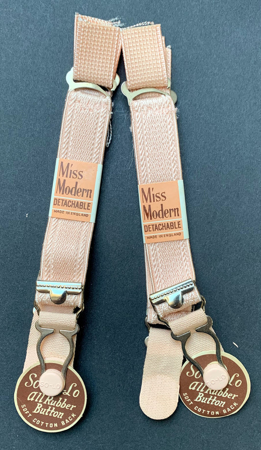 1940s Miss Modern "DETACHABLE" Pink Rubber Button SUSPENDERS 2cm wide