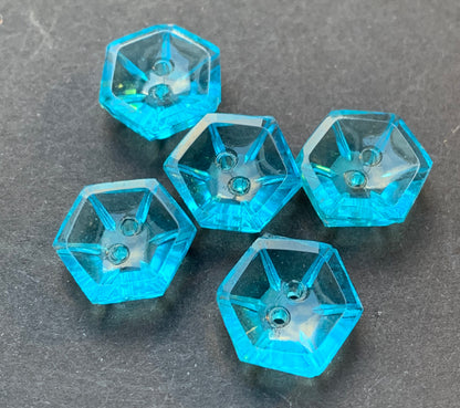 6 Vintage Turquoise Hexagon 1.4cm or 1cm Glass Buttons