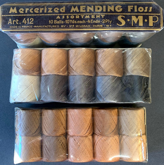 Darning Thread, Reinforcing and Mending Nylon Yarn, Spinnerins and Bucilla,  60 Yards, Lot of 3 Cards Maroon and Yellow. Vintage 1960s. 
