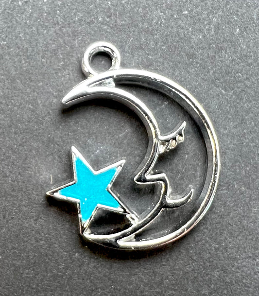 2cm Crescent Moon and Enamel Star Charm / Pendant