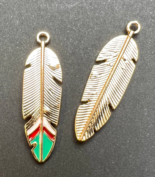 3cm Gold Tone Leaf with Enamel Tip Charm / Pendant