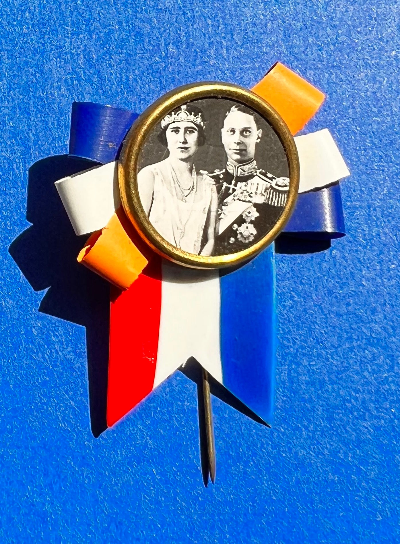 1920s Celluloid Union Jack George V1 and Queen Elizabeth, the Queen Mother Pin
