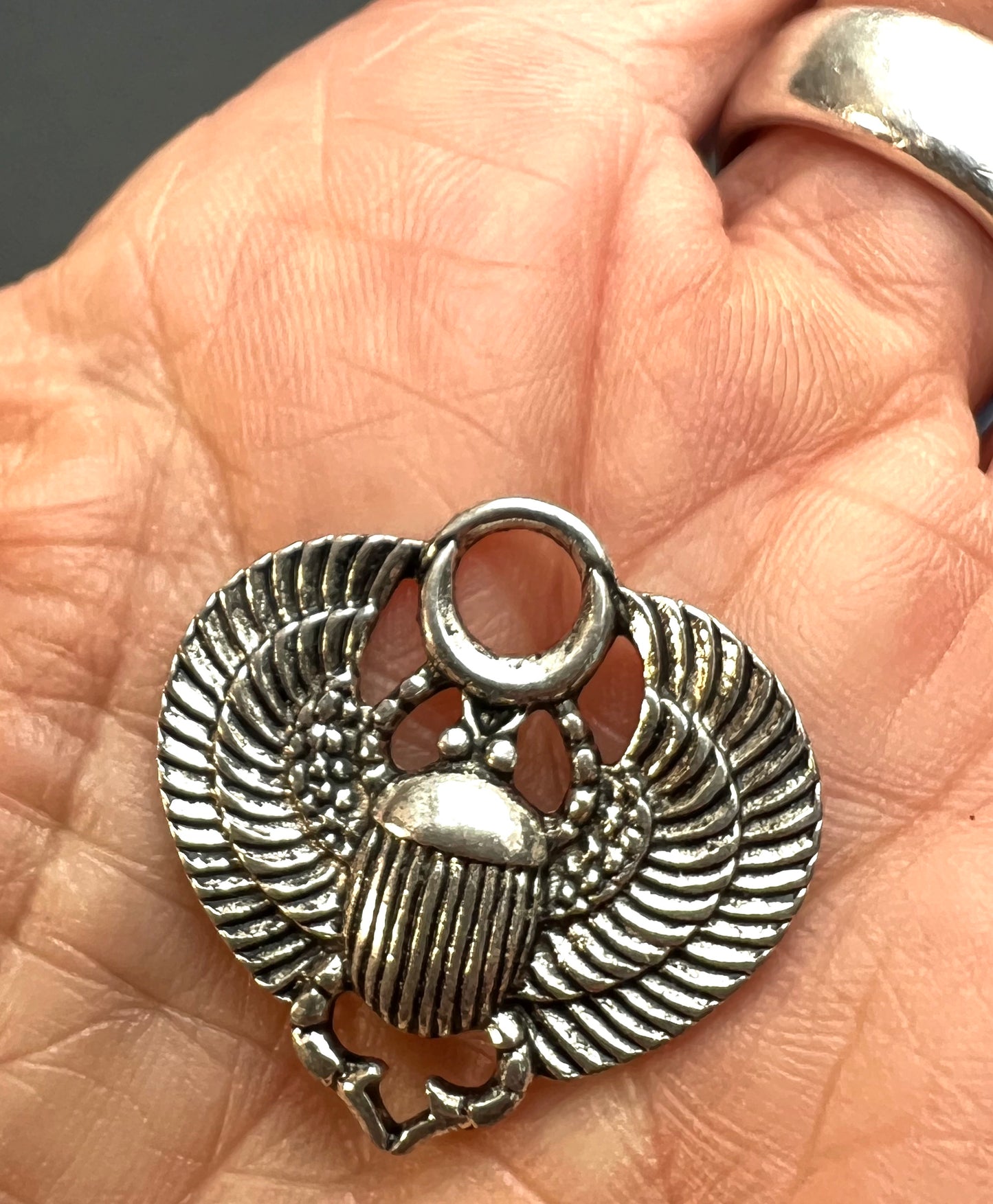 2.8cm wide Egyptian Winged Scarab Beetle Charm / Pendant