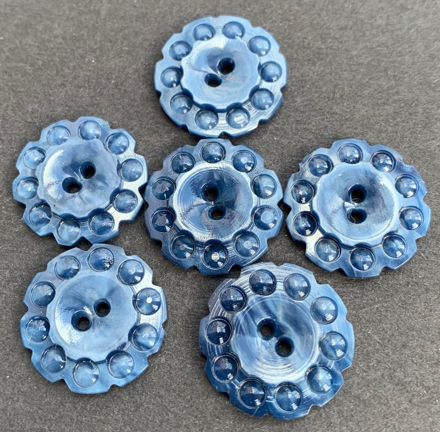 6 Unusual Airforce Blue Vintage  Buttons - 1.7cm or 2.2cm