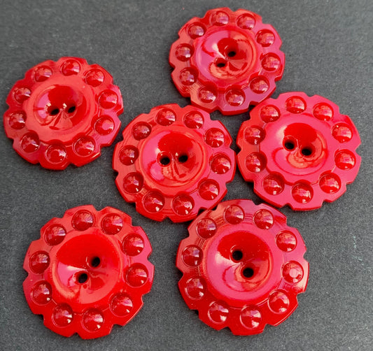 Crimson Red Vintage Buttons - 1.7cm or 2.2cm, Lots of 6 or Sheet of 24