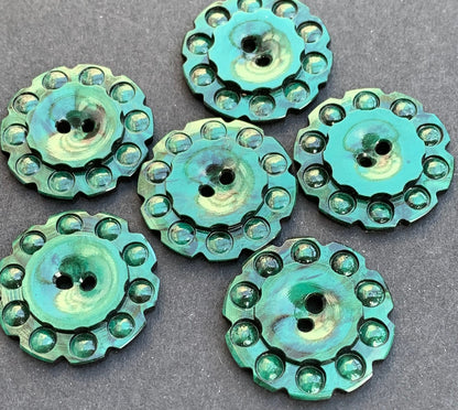 6 Forest Green 1930s  Buttons  - 2.2cm