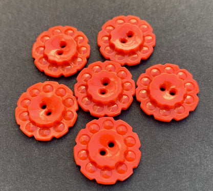 6 Soft Red vintage  Buttons - 1.7cm or 2.2cm