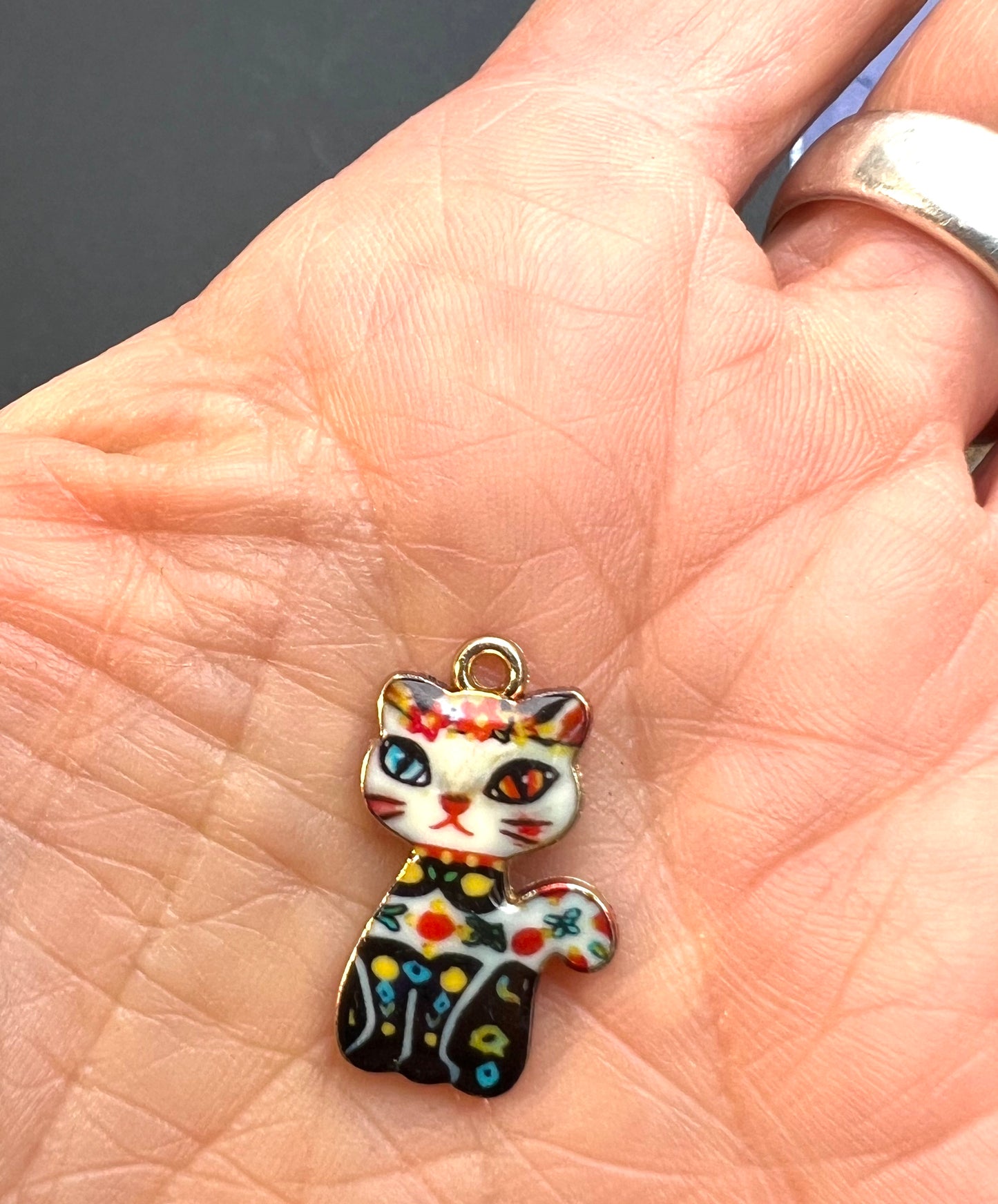 Colourful Enamel Cat 2cm Enamel Charm / Pendant