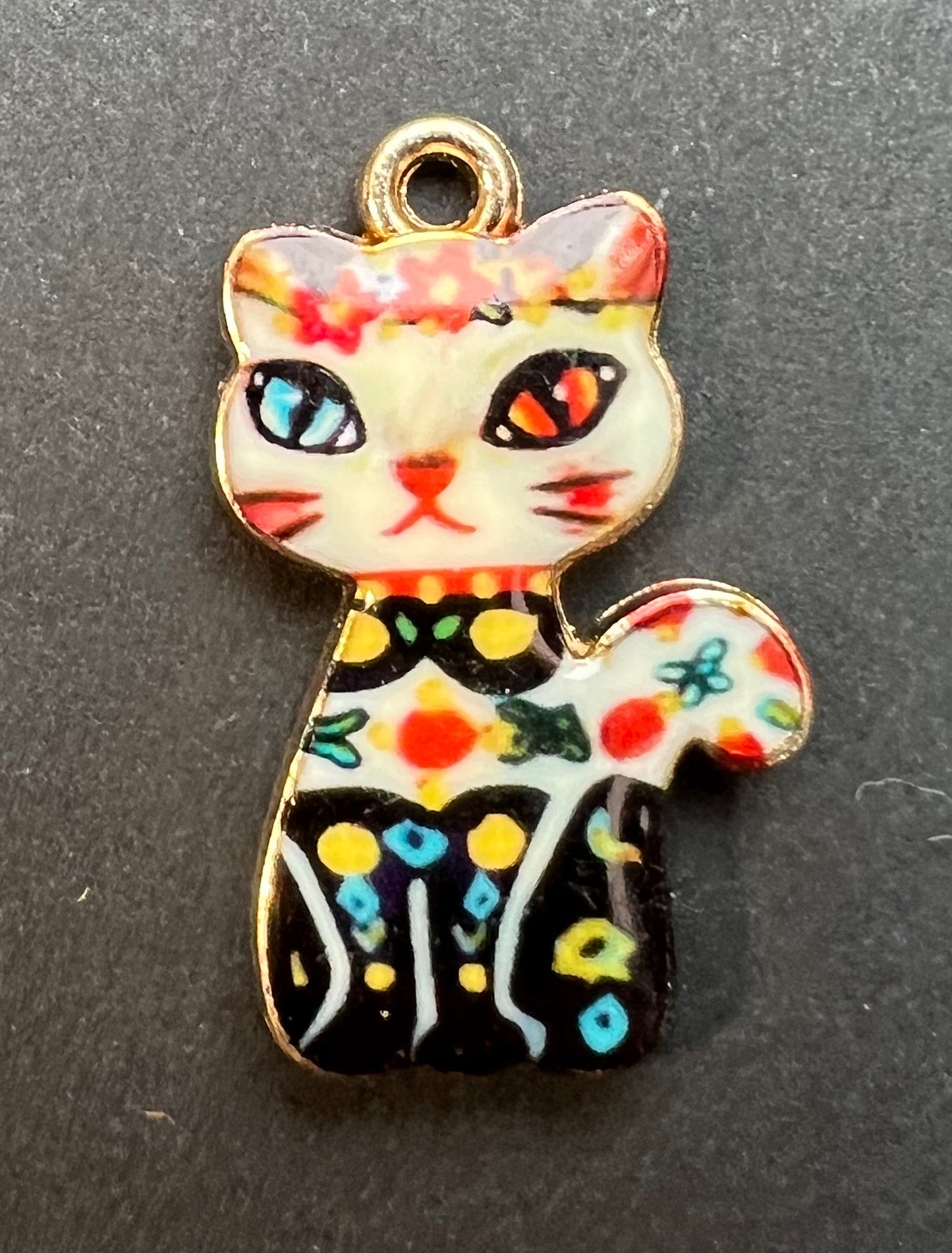 Colourful Enamel Cat 2cm Enamel Charm / Pendant