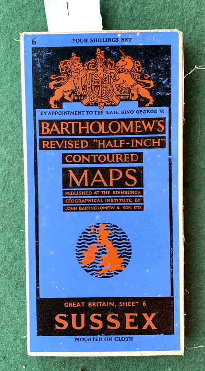 Sheet 32 Sussex 1930s to 1950s Bartholomew "Half-Inch" Contoured Maps incl Brighton, Tunbridge Wells, Hastings