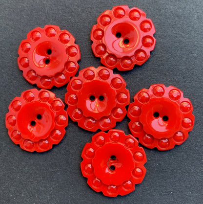 6 Bright Red 1930s  Buttons  - 2.2cm
