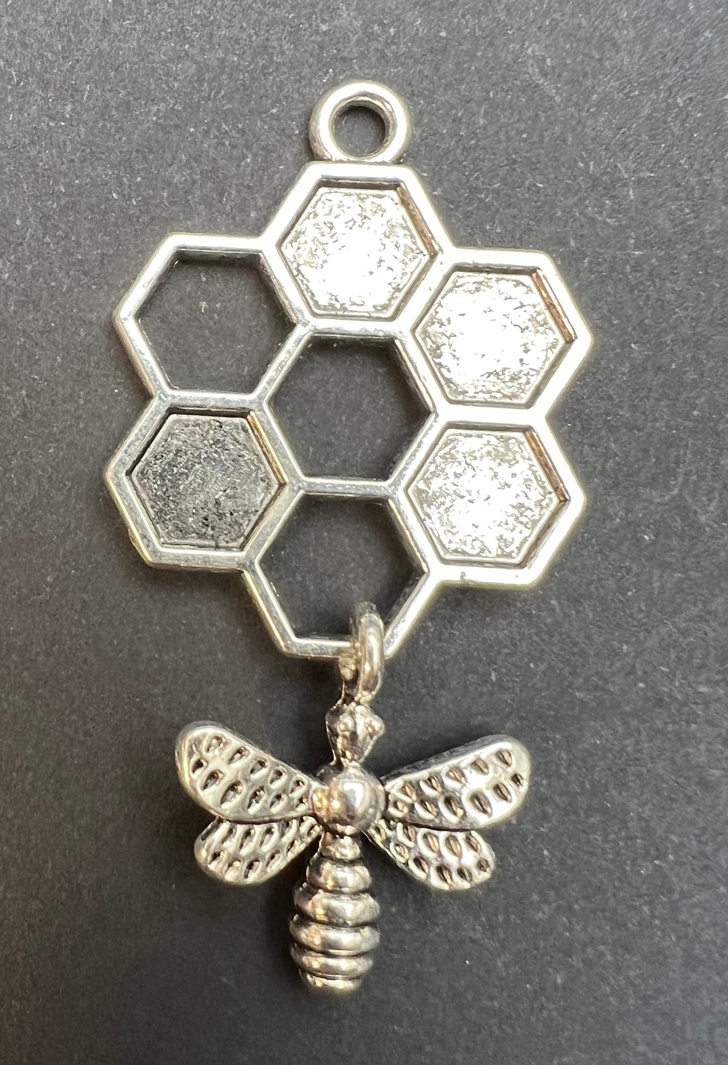 Silver Bee and Honeycomb 4cm  Charm / Pendant