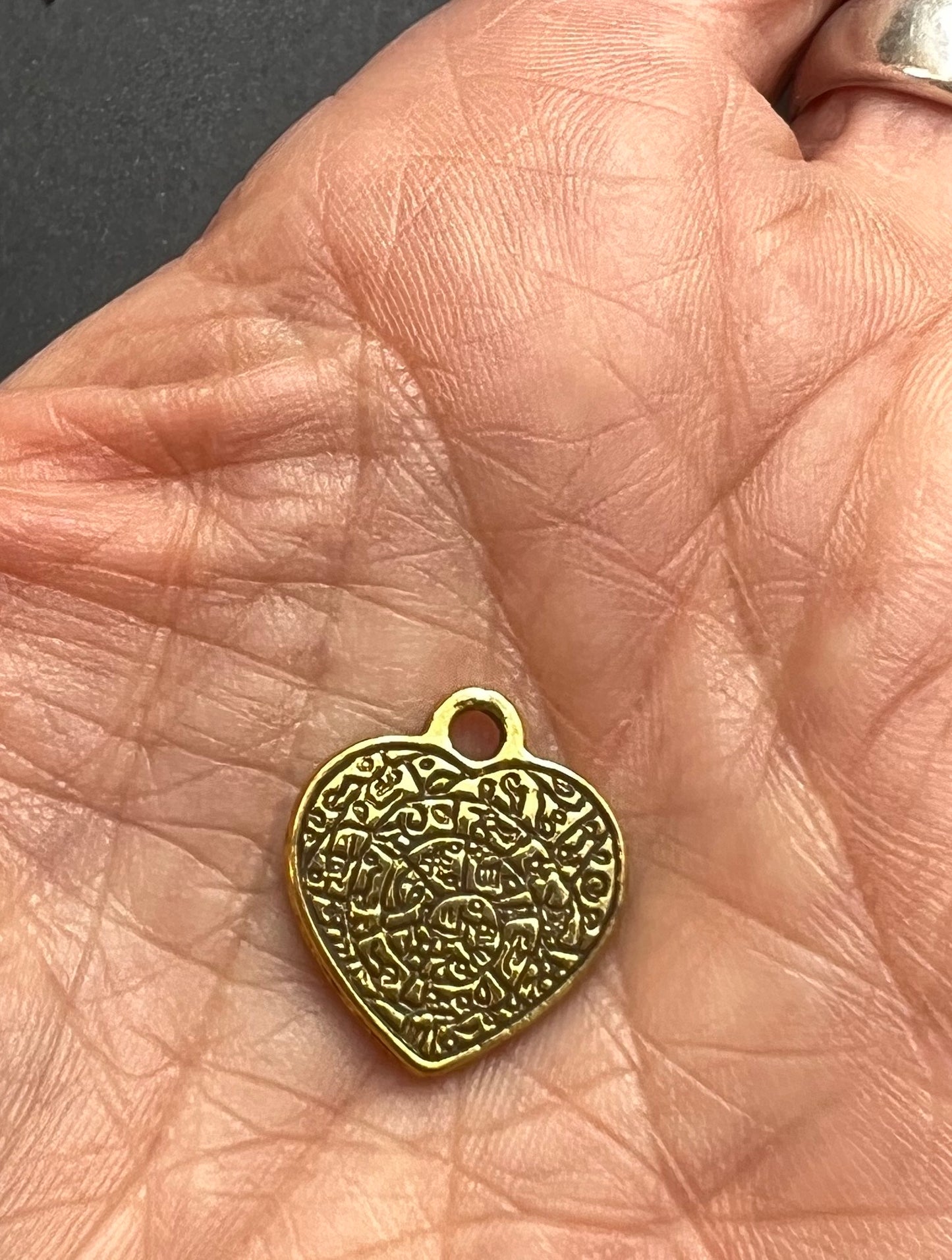 Little Etched Gold Tone Heart 1.7cm Charm