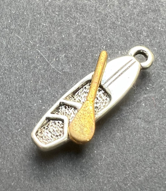 Silver Canoe + Golden Paddle 2cm Charm / Pendant