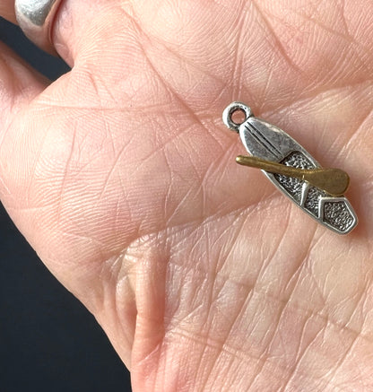 Silver Canoe + Golden Paddle 2cm Charm / Pendant