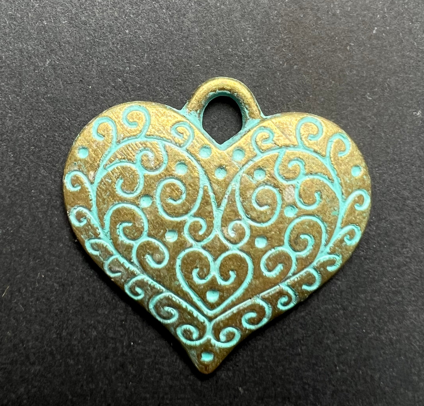 2.7cm Verdigris Heart Charm / Pendant