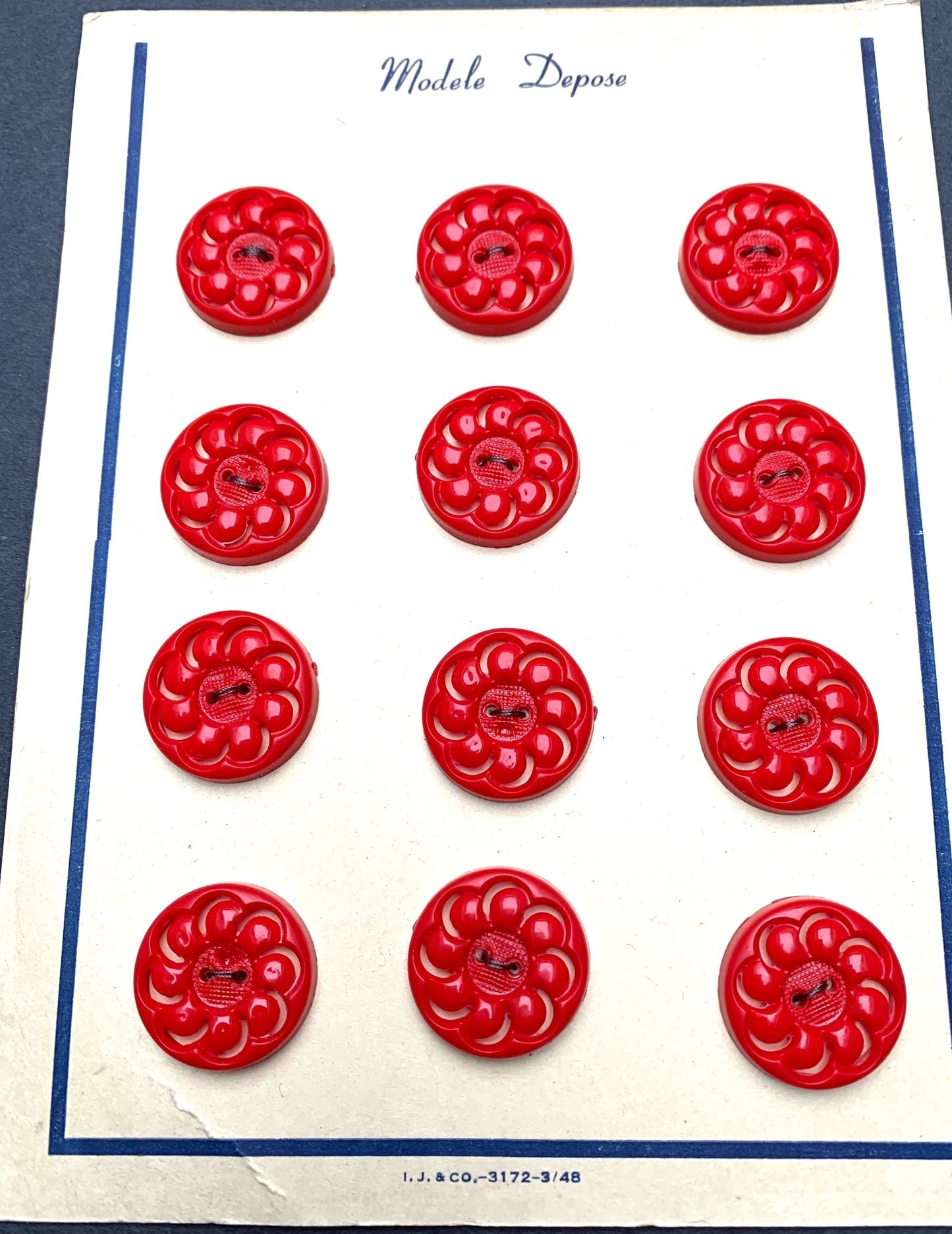 Bright Red Vintage French 2.3cm, 1.8cm & 1.3cm Swirl Buttons - Lots of 6, 12 or 24