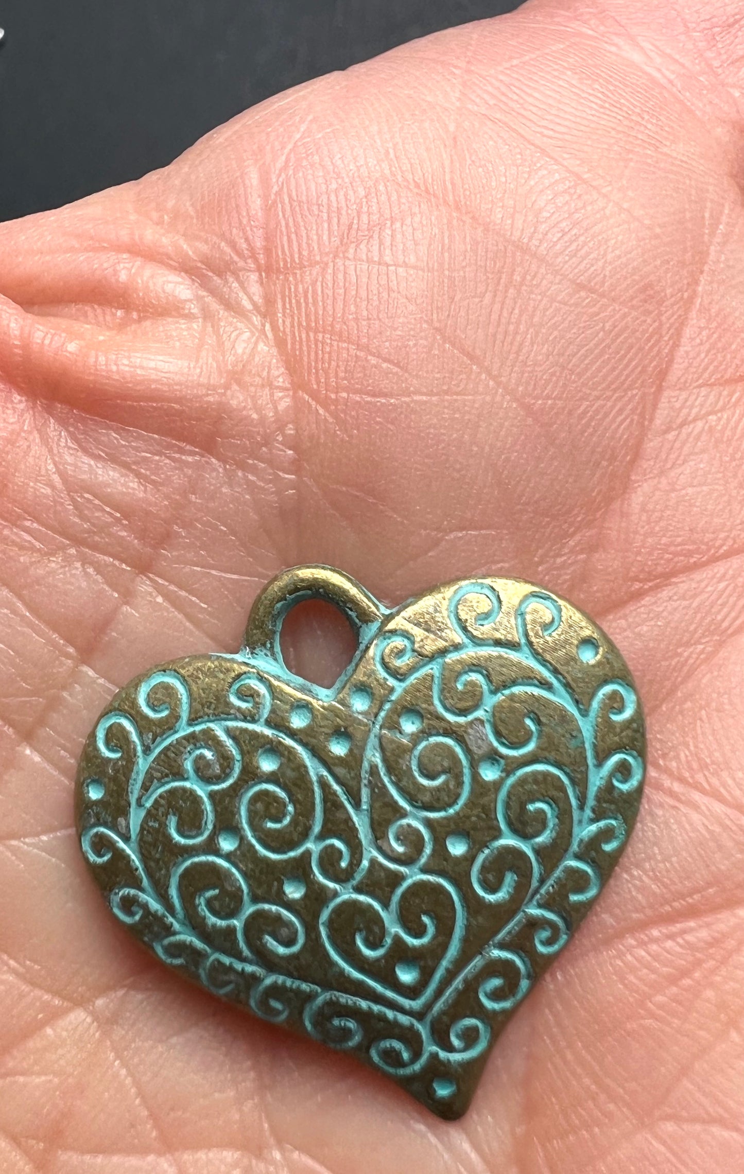 2.7cm Verdigris Heart Charm / Pendant