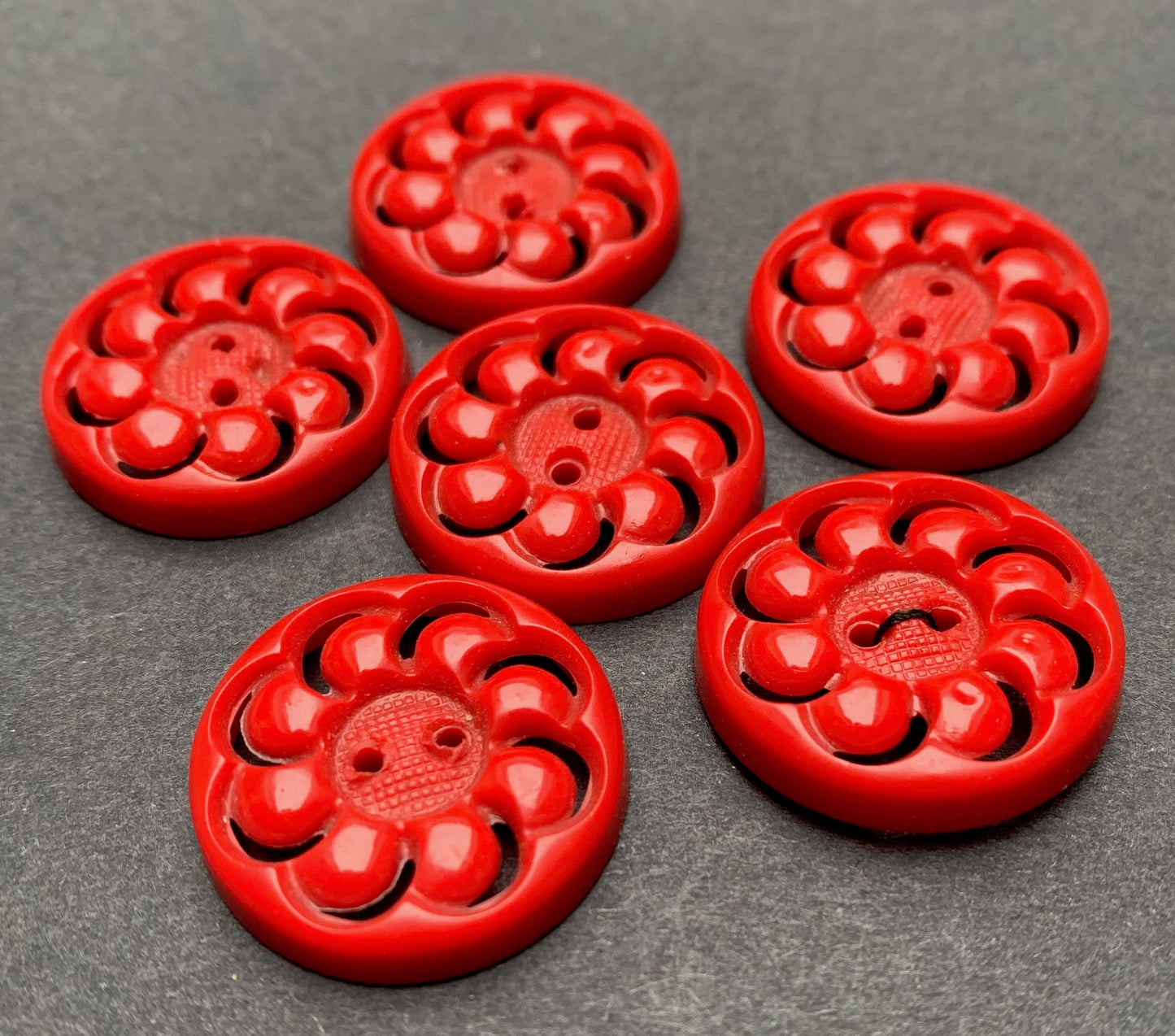 Bright Red Vintage French 2.3cm, 1.8cm & 1.3cm Swirl Buttons - Lots of 6, 12 or 24