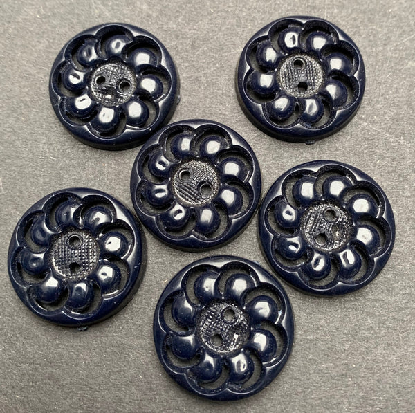 6 Very Dark Blue Vintage French 1.3cm or 2.3cm Buttons