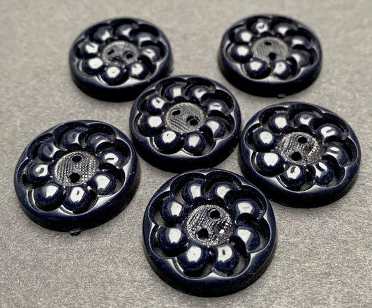 6 Very Dark Blue Vintage French 1.3cm or 2.3cm Buttons