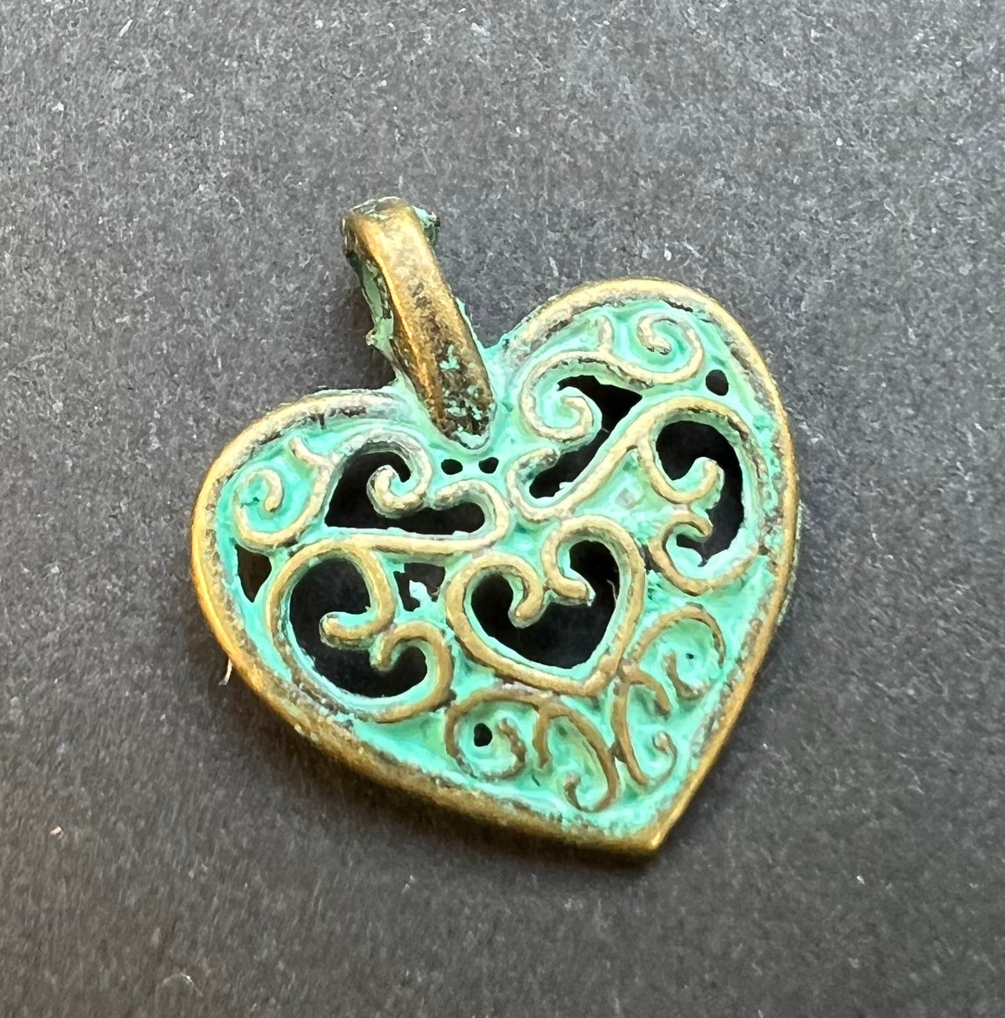 Little 1.5cm Verdigris Heart Charm