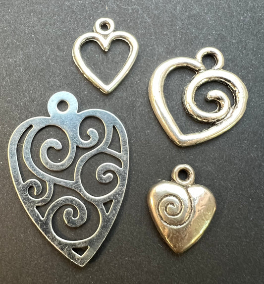 Set of 4 Heart Charms (B)