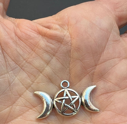 Pentacle and Crescent Moons 3cm wide Charm / Pendant