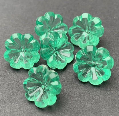 6 Shimmery Fresh Green Vintage Flower Buttons -1.2cm wide