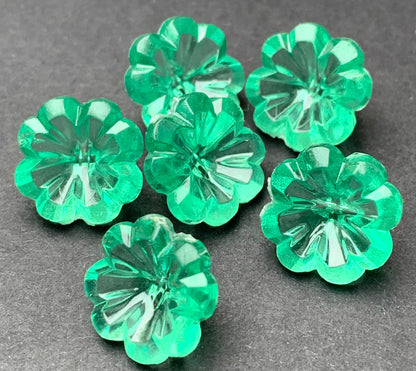 6 Shimmery Fresh Green Vintage Flower Buttons -1.2cm wide