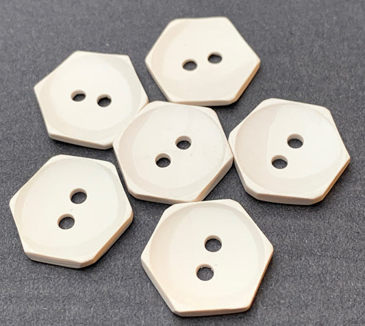 Shiny White Vintage 1.5cm Hexagon shaped Buttons