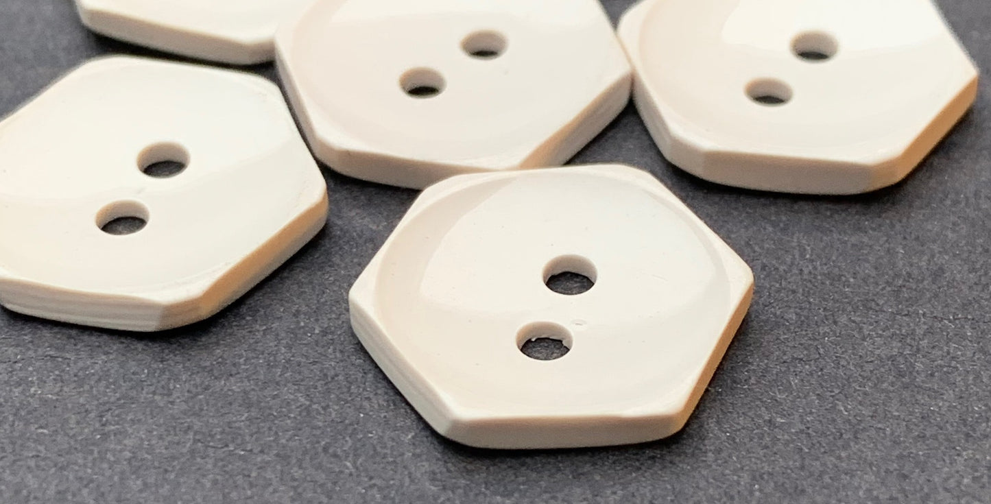 Shiny White Vintage 1.5cm Hexagon shaped Buttons