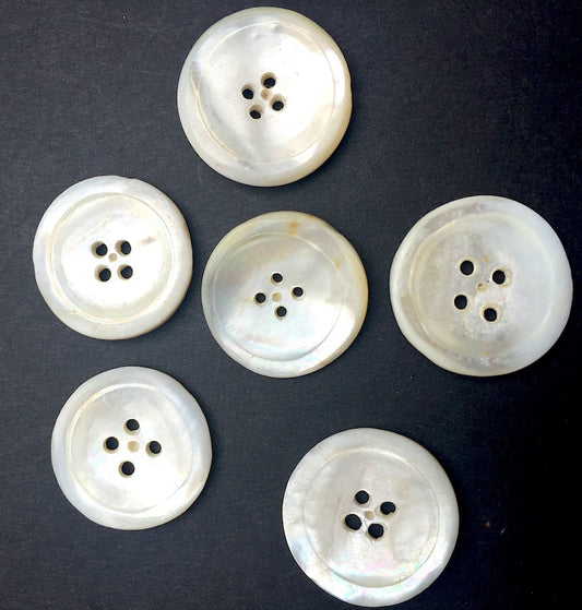 6 Vintage 1930s Hand Cut Mother of Pearl Buttons - 2cm