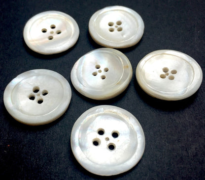 6 Vintage 1930s Hand Cut Mother of Pearl Buttons - 2cm