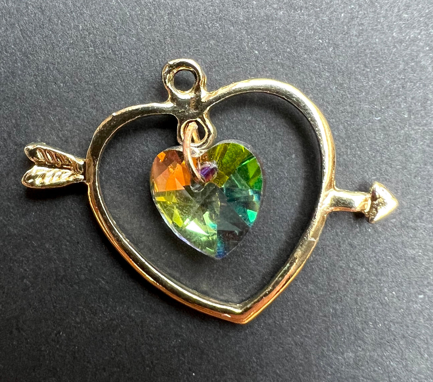 Heart with Arrow and Aurora Crystal Heart 3cm Pendant