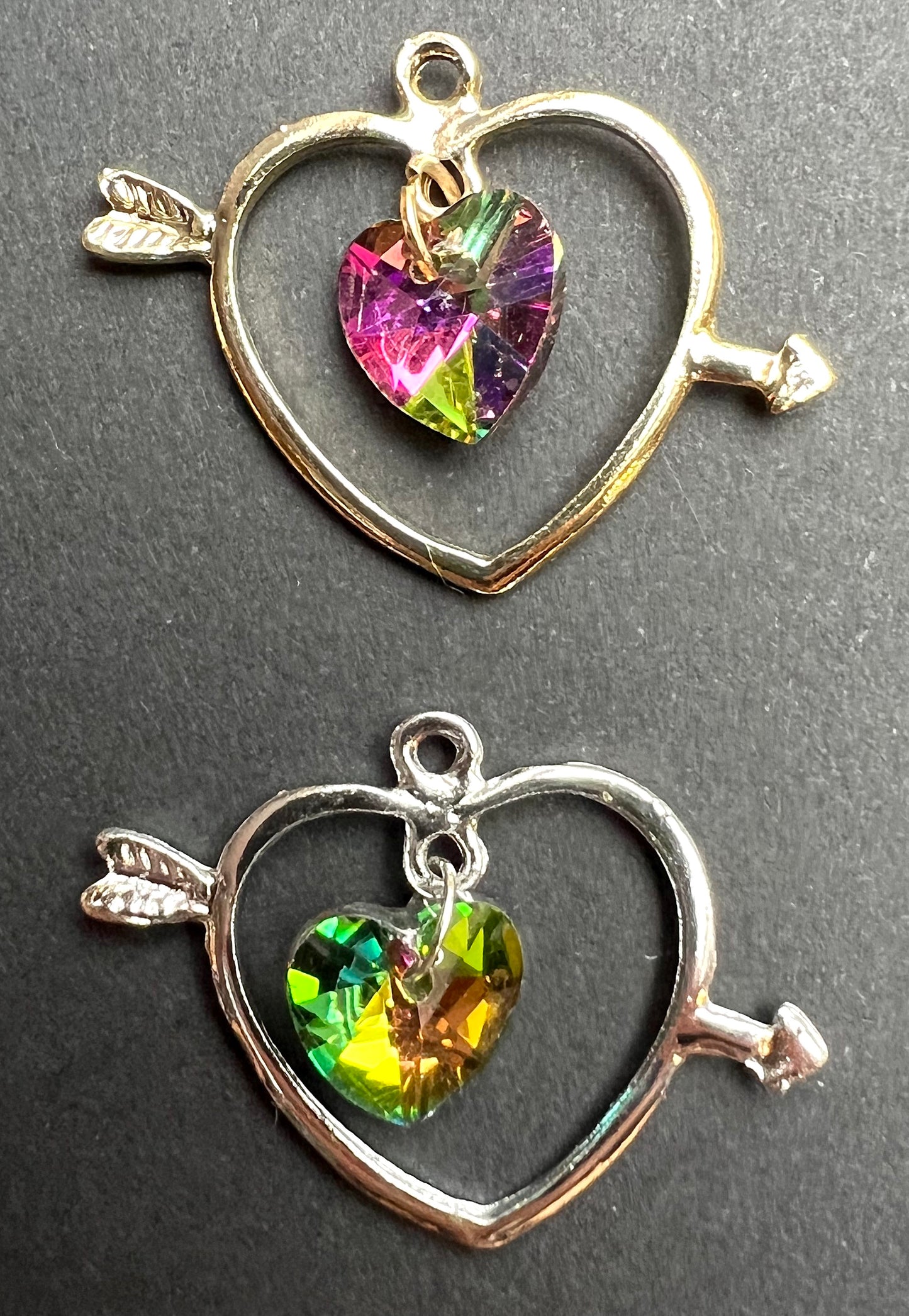 Heart with Arrow and Aurora Crystal Heart 3cm Pendant