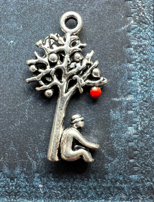 Newton and The Apple Tree Silver Tone 2cm tall Charm / Pendant