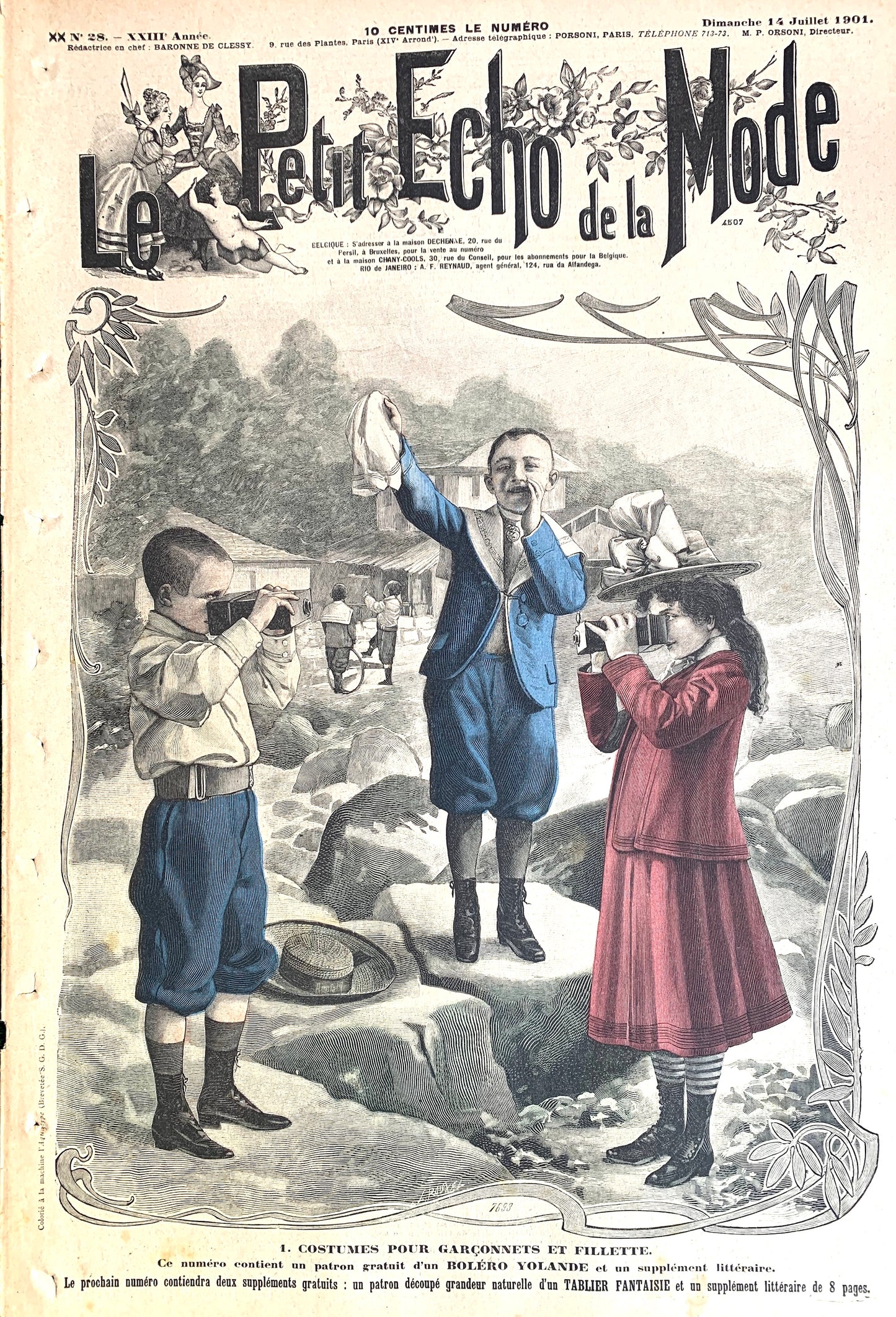 Cameras on Front Cover of July 1901 French Fashion Paper Le Petit Echo de la Mode