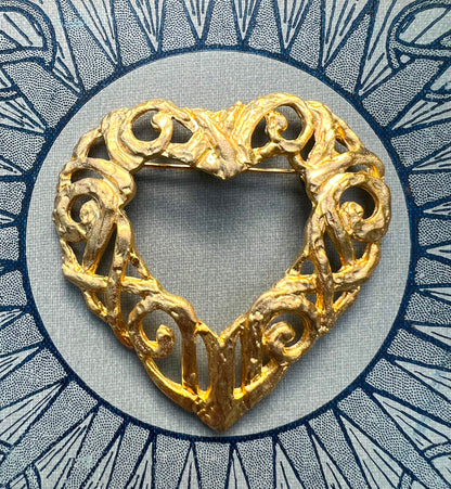 BIG 6cm Vintage 1970s Gold Plated Heart Brooch