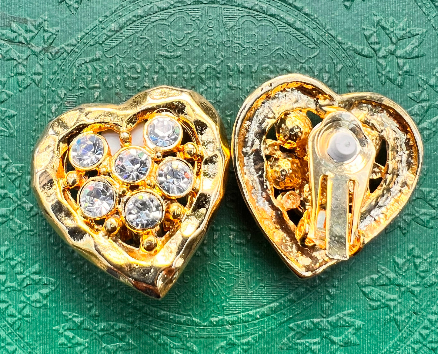Bling Gold plated and Crystal Vintage Heart  Clip On Earrings