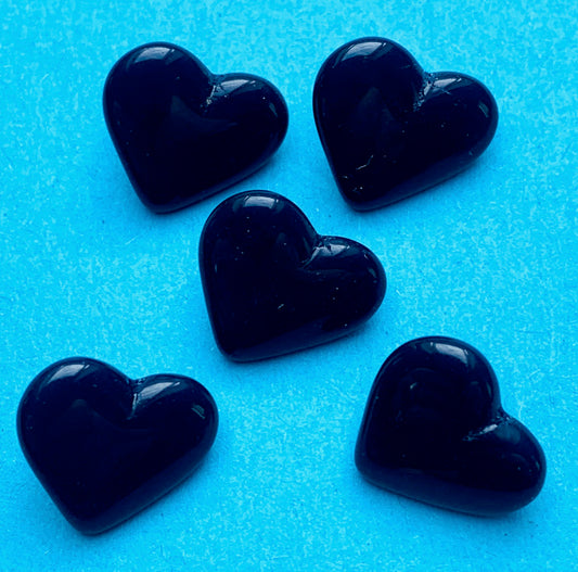 6 Very Dark Blue Czech 1.4cm Glass Heart Buttons